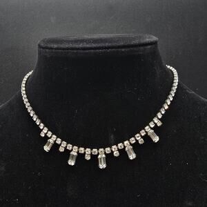 Vintage Delsa Rhinestone Collar Necklace Silver Tone Clear